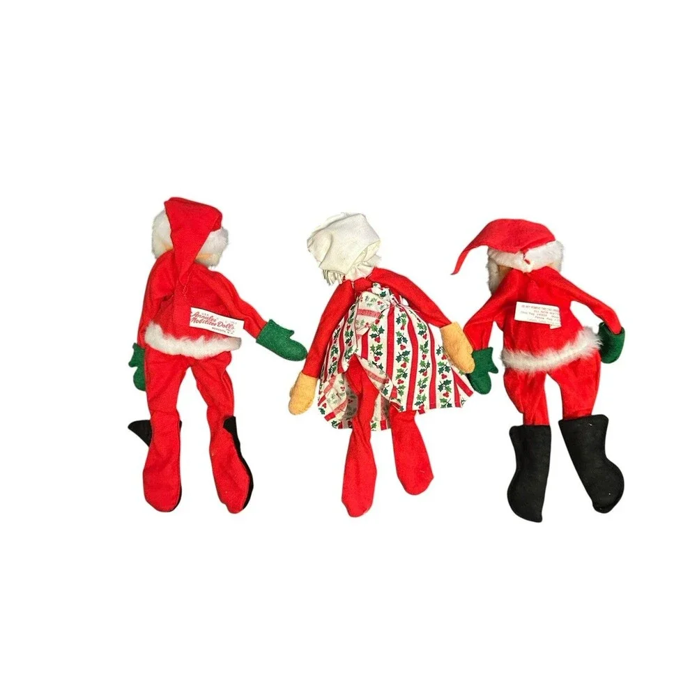 Vintage Annalee Mobilitee 1963 Santa Clause Dolls 1976 Mrs. Clause Lot Of 3